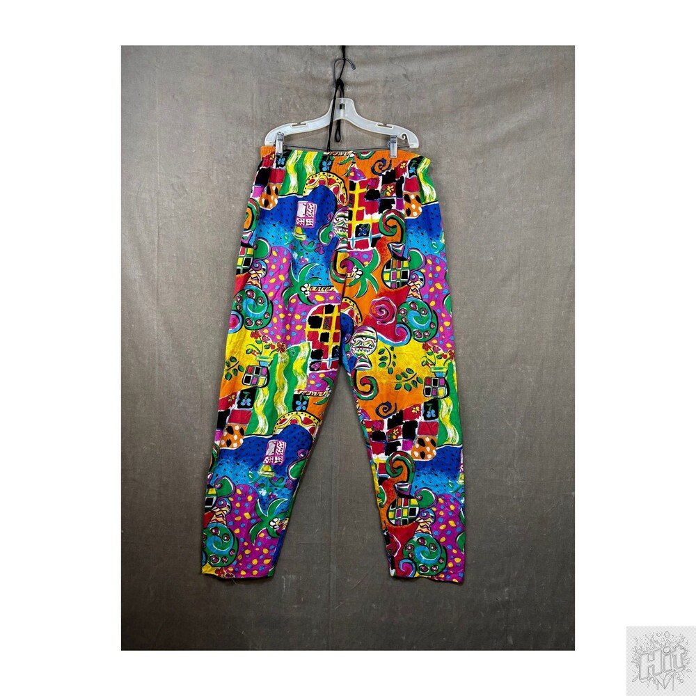 Vintage KWBL Los Angeles Colorful Abstract Harem Pants with Elastic Waist